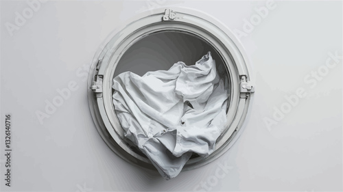 Close-up studio shot of a three-dimensional abstract sculpture. The sculpture is white and appears to be made of a fabric-like material, exhibiting folds and drapes.  It is presented within a