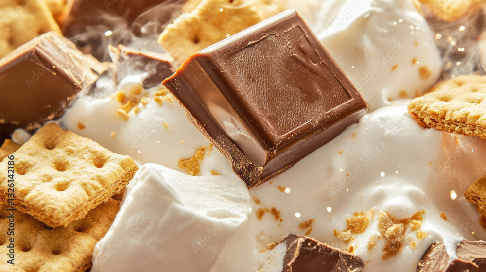 Close-up of chocolate smores with graham crackers and marshmallows delight Close-up of chocolate smores with graham crackers and marshmallows delight