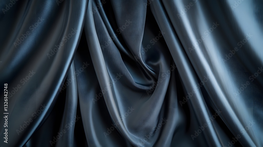 Obraz premium 23. A soft, shiny dark grey silk satin fabric curtain elegantly draped for a refined and romantic birthday celebration