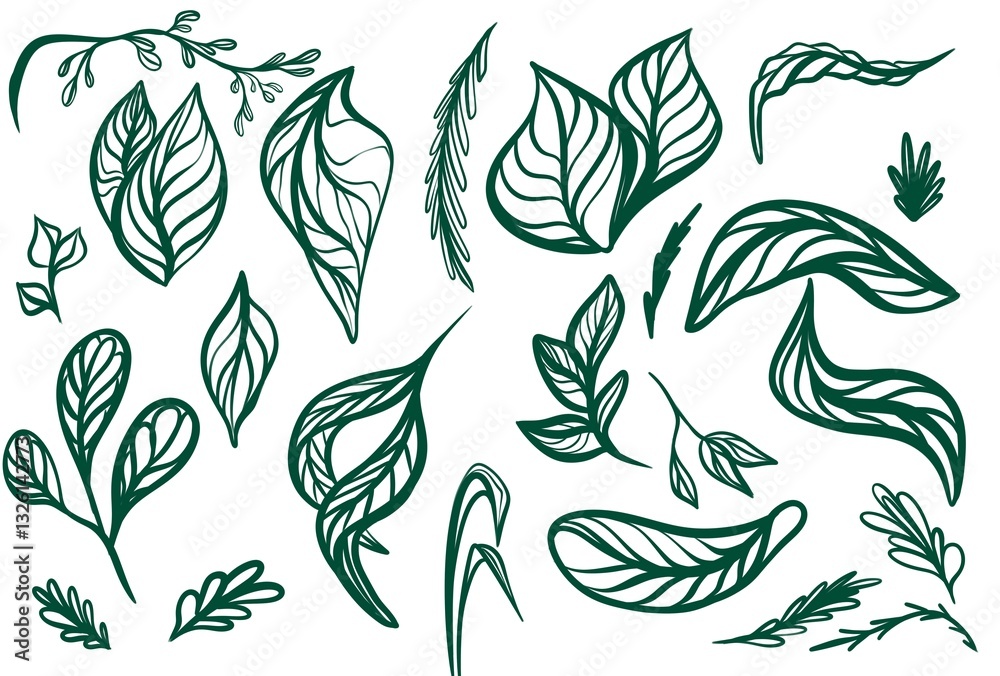 Fototapeta premium green leaves watercolor graphics different. High quality illustration