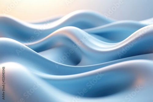 3d render Smooth flowing blue waves of abstract and organic forms