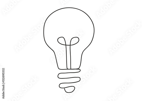 black pen continuous line light bulb vector illustration isolated on white background with copy space