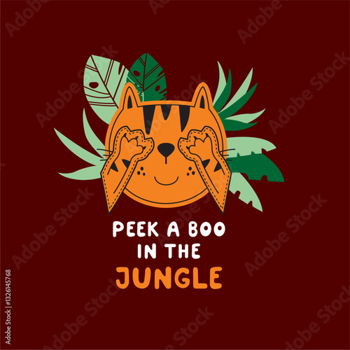 Peek A Boo in the jungle cartoon hand drawn illustration