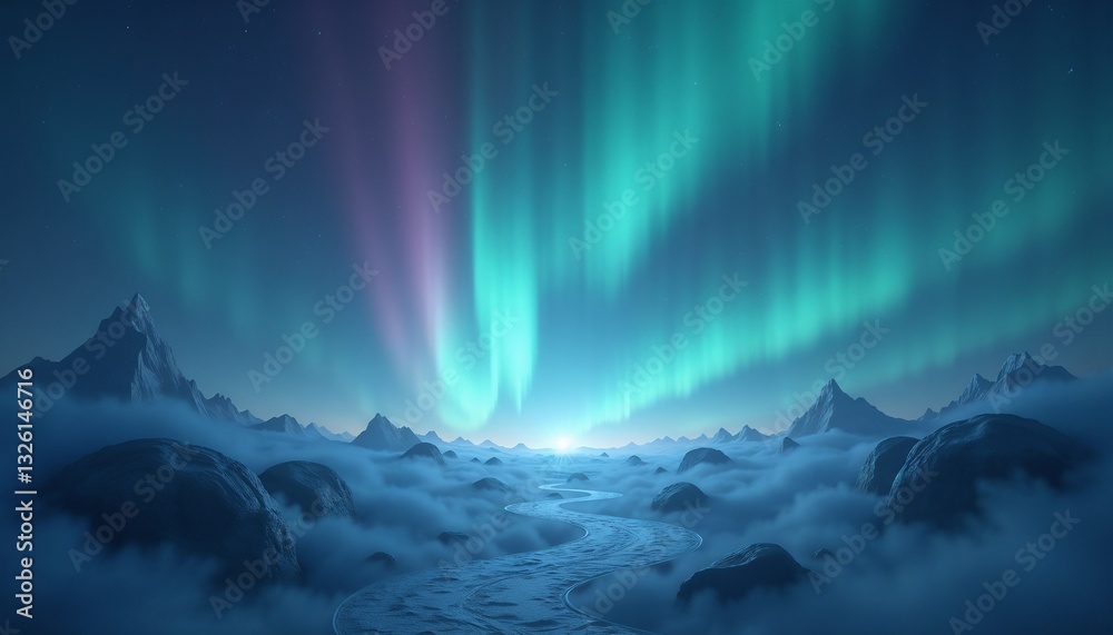 Fototapeta premium Aurora landscape with vibrant colors fantastical snowscape serene scene
