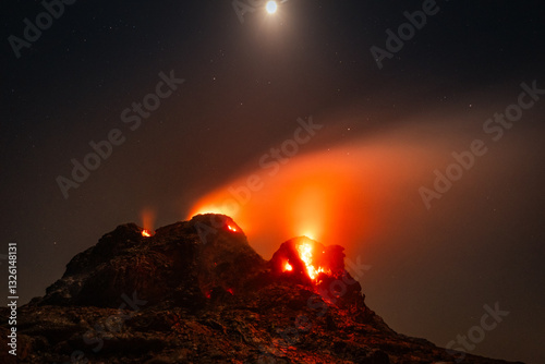 Hornito at night in Erta Ale volcano in Afar region, Ethiopia