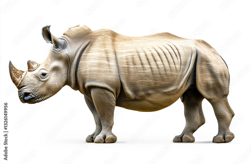 Rhino standing on white background with detailed texture Rhino standing on white background with detailed texture