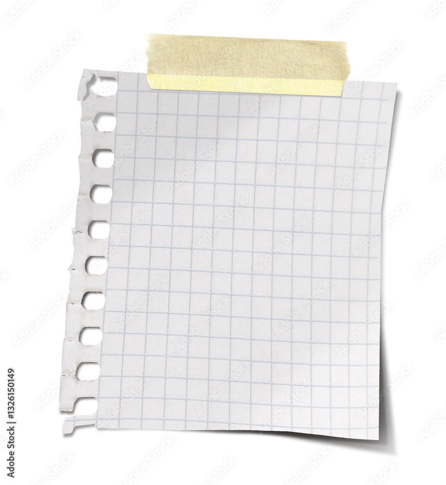 White grid notepaper journal sticker. A blank sheet of checkered paper. Real notepad with grid line isolated White grid notepaper journal sticker. A blank sheet of checkered paper. Real notepad with grid line isolated