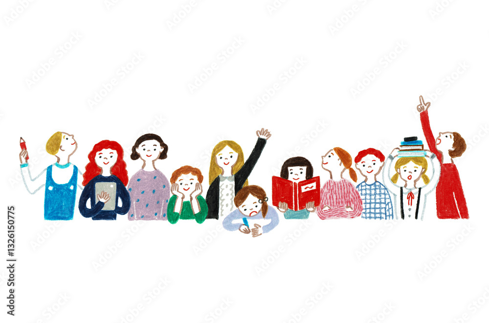 Fototapeta premium 手描きイラスト 集まる子供たち