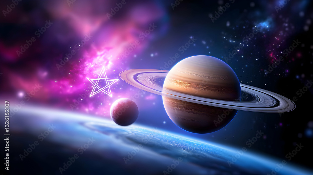 Two Planets Orbiting in a Vibrant Nebula Two Planets Orbiting in a Vibrant Nebula