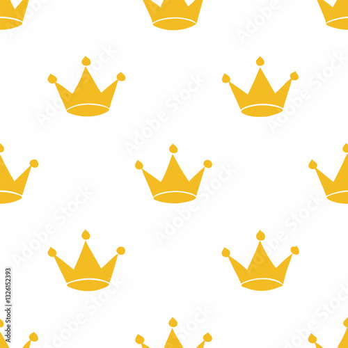 Golden crown doodle seamless pattern vector on white background.