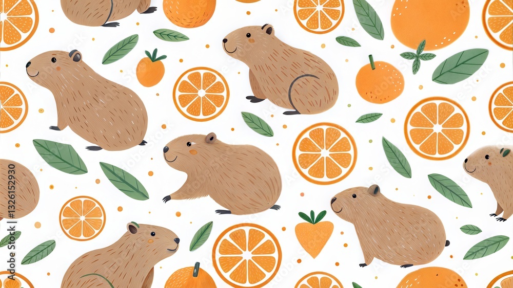 Seamless capybara and tangerine pattern background
Seamless capybara and tangerine pattern background