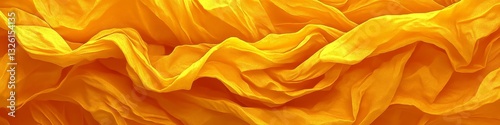 Golden Yellow Silk Fabric With Waves Abstract Background Texture of Drapery And Folds