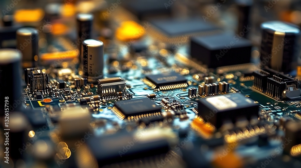 Close-up of an electronic circuit board with various components and devices, such as wires, LEDs, crystals, and battery parts. Close-up of an electronic circuit board with various components and devices, such as wires, LEDs, crystals, and battery parts.