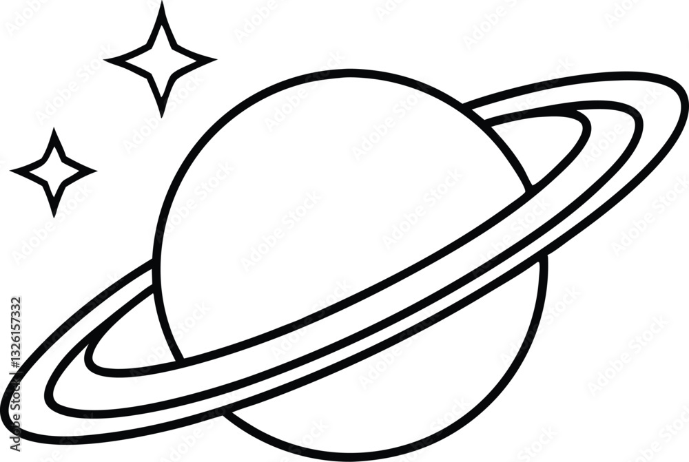 Saturn with sparkle line art, cosmos and planet, Saturn outline vector Saturn with sparkle line art, cosmos and planet, Saturn outline vector