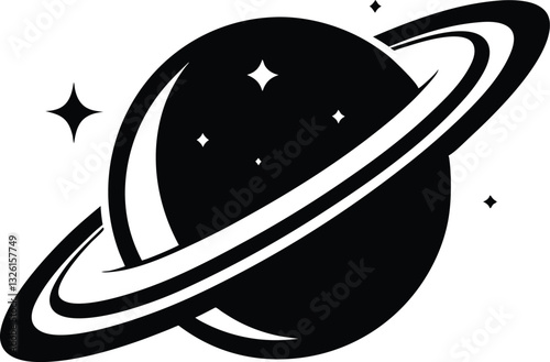 Saturn with sparkle silhouette, cosmos and planet, Saturn silhouette vector 