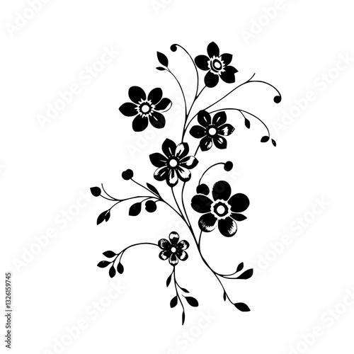 Cuadro en lienzo Elegant Black Floral Design Against White Backdrop: Detailed Close-Up of Stylize