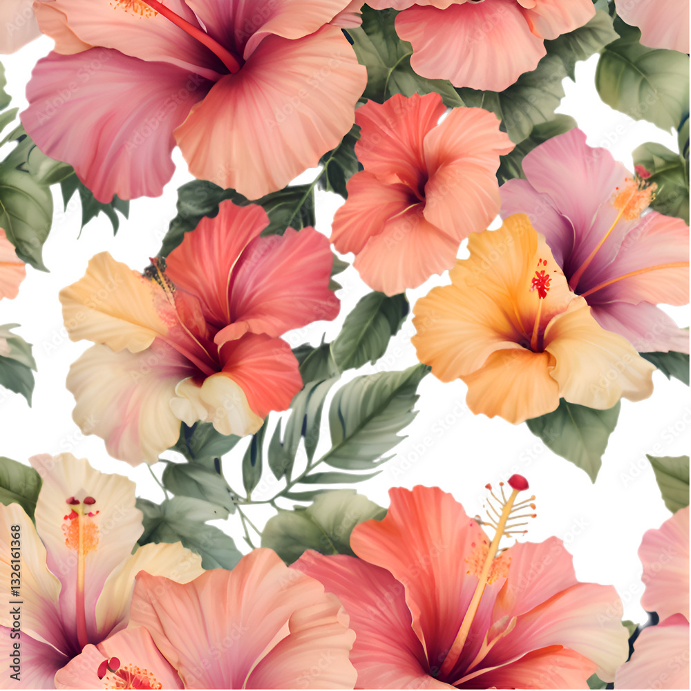 custom made wallpaper toronto digitalA seamless Hibiscus flower pattern showcasing bold tropical blooms and vibrant colors for a lively design.