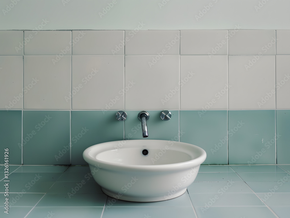Fototapeta premium A washbasin with a fresh two-color tile background