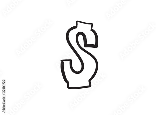 Hand drawn dollar icon, USA currency sign, usd coin symbol, dollars ink drawing, price vector illustration