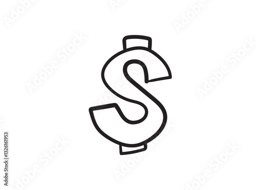 Hand drawn dollar icon, USA currency sign, usd coin symbol, dollars ink drawing, price vector illustration