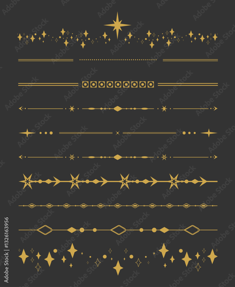 Naklejka premium Decorative celestial dividers with space elements. For tarot, astrology, magical cards and frames. Vector illustration