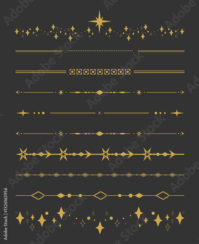 Decorative celestial dividers with space elements. For tarot, astrology, magical cards and frames. Vector illustration
