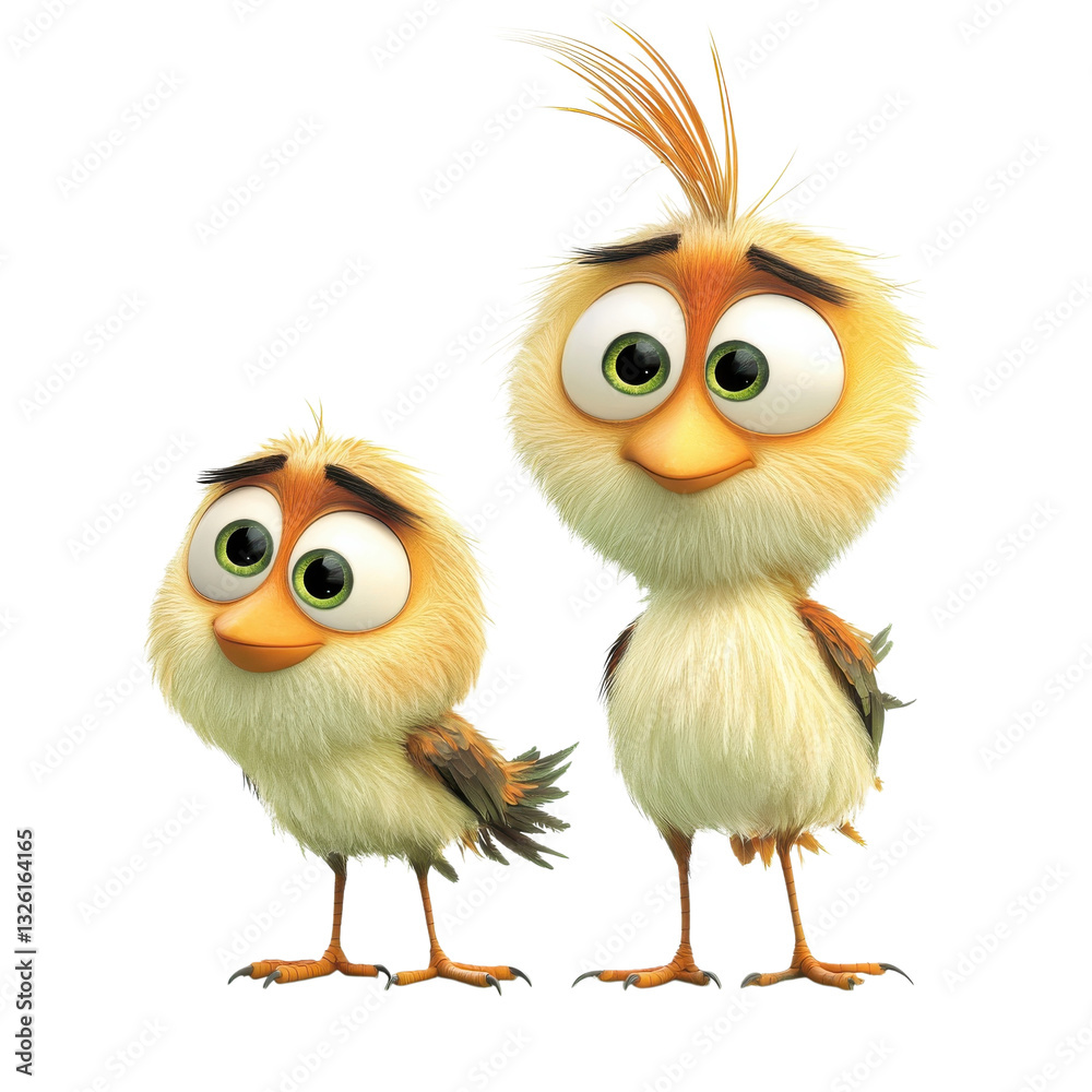 Fototapeta premium Cute Cartoon Birds Whimsical Theme on transparent background.