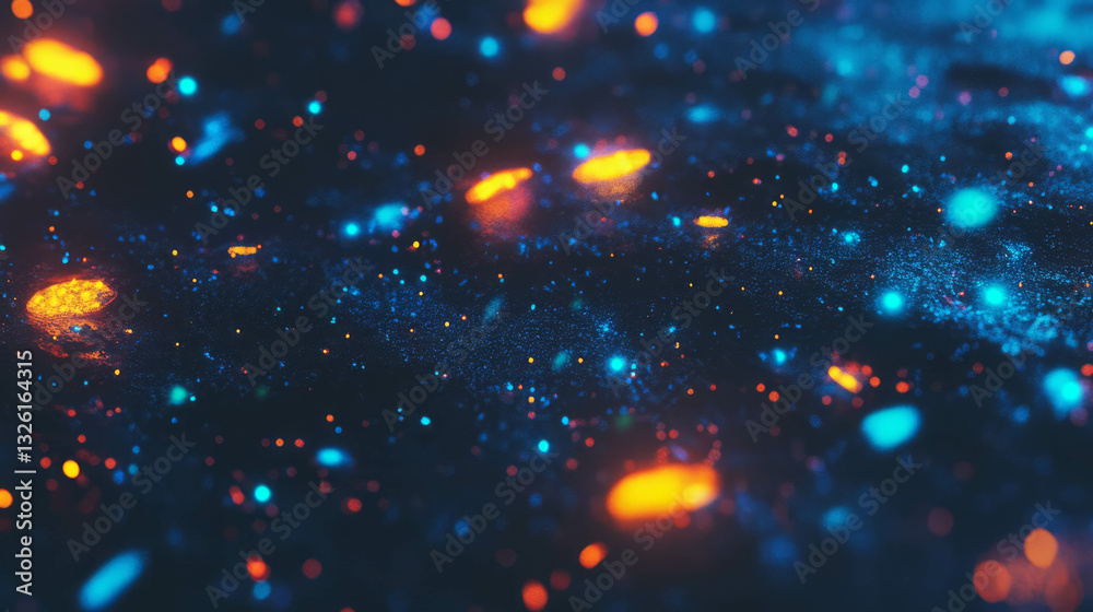 Enchanting fireflies at dusk with abstract cosmic texture
