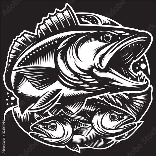 Cod fish logo design. Cod fish emblem. Fishing theme illustration.