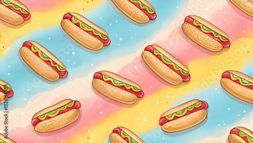 Seamless hotdog pattern over pastel background