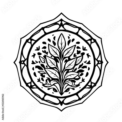 Obraz na plátně Stylized symmetrical black and white floral motif, a leafy design set within decorative frame, invoking elegance