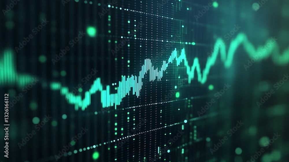 Abstract Data Visualization with Green Graph Line Representing Financial Market Trends and Fluctuations Abstract Data Visualization with Green Graph Line Representing Financial Market Trends and Fluctuations