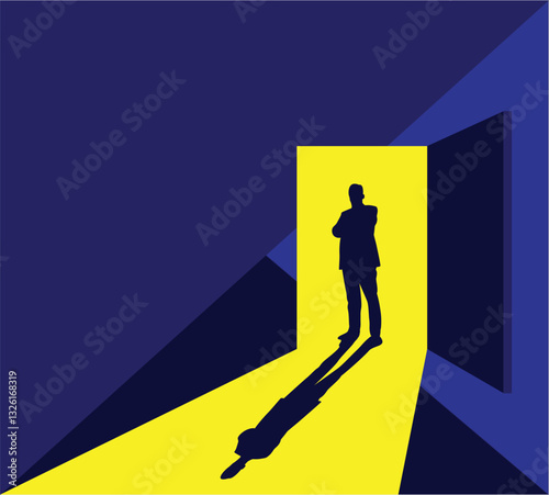 Silhouette of Successful Confident Business Man Standing in Doorway. White collar worker and company manager CEO vector art
