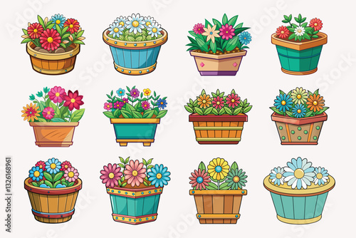 Flower tub vector isolated on white background.