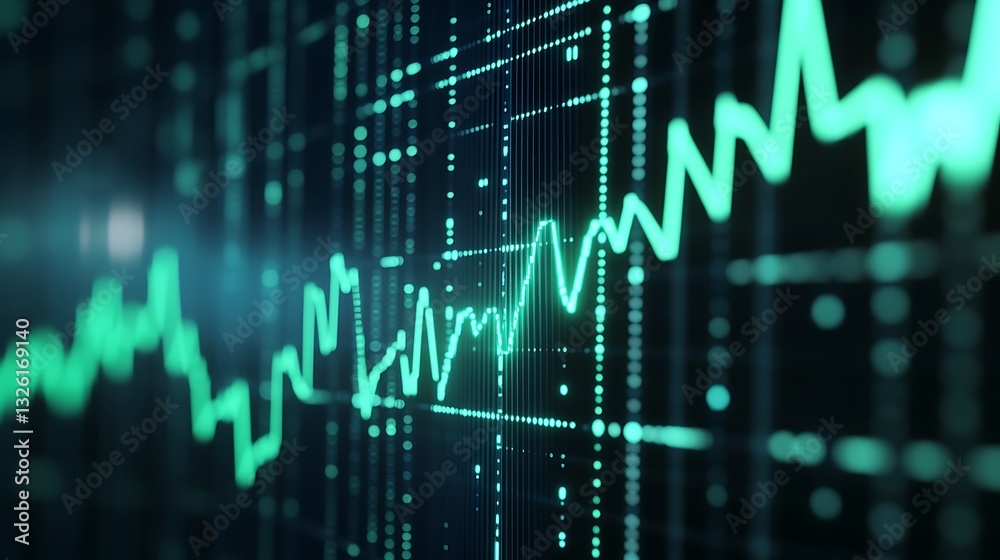 Fototapeta premium Abstract Digital Data Visualization with Green Lines and Grid Background for Technology and Finance Concepts