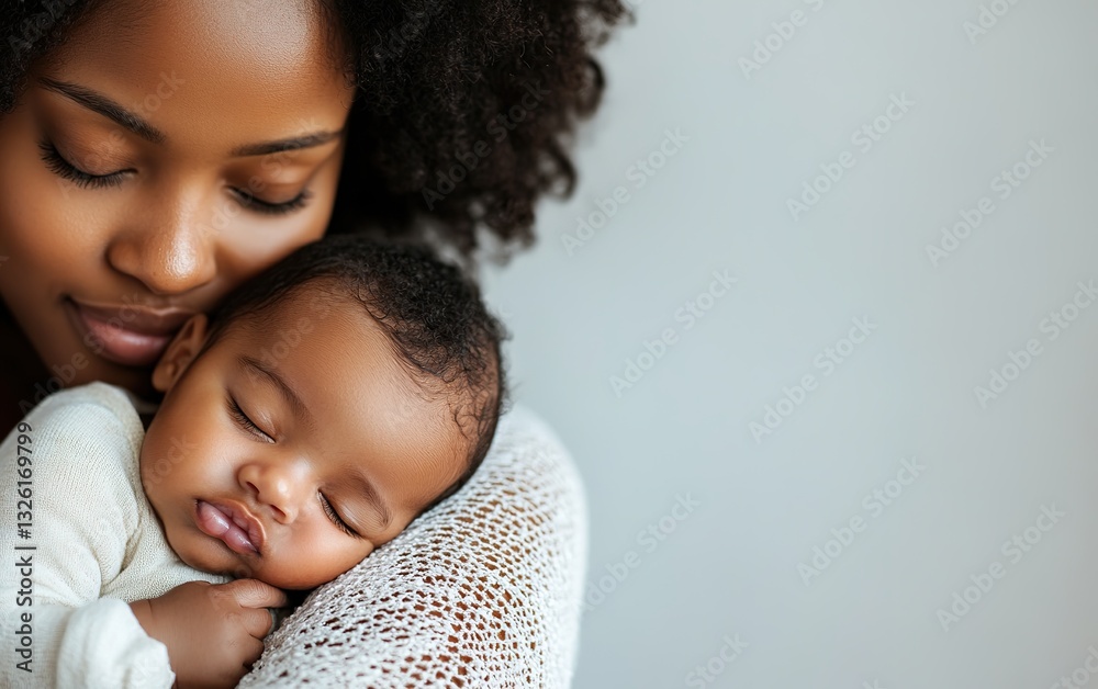 A mother tenderly holding a sleeping baby, used for parenting education, family services, and healthcare promotion and concept. A mother tenderly holding a sleeping baby, used for parenting education, family services, and healthcare promotion and concept.