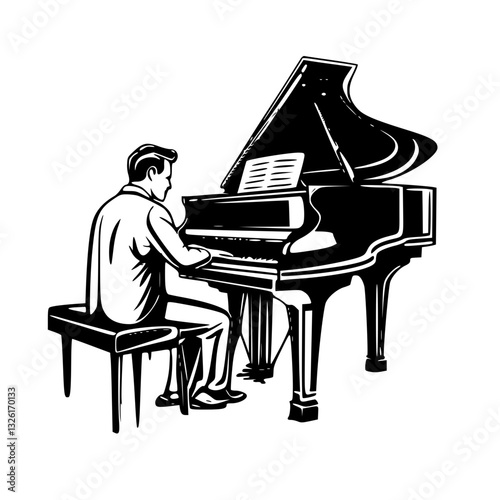 Vector Illustration of a Man Playing the Piano 