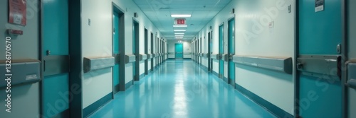 Long, empty hospital corridor, linoleum floor, UK , empty, long, UK architecture