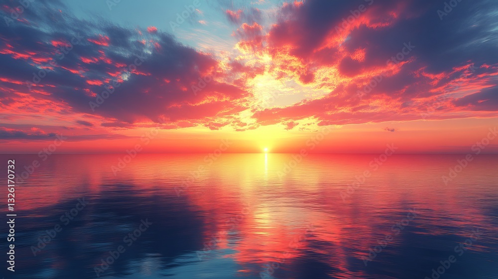 Fototapeta premium Breathtaking Sunset Over Calm Ocean Waters with Vibrant Colors and Stunning Reflection on Surface