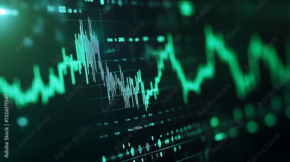 Abstract Digital Financial Data Visualization with Green Graphs and Statistics on Dark Background Abstract Digital Financial Data Visualization with Green Graphs and Statistics on Dark Background