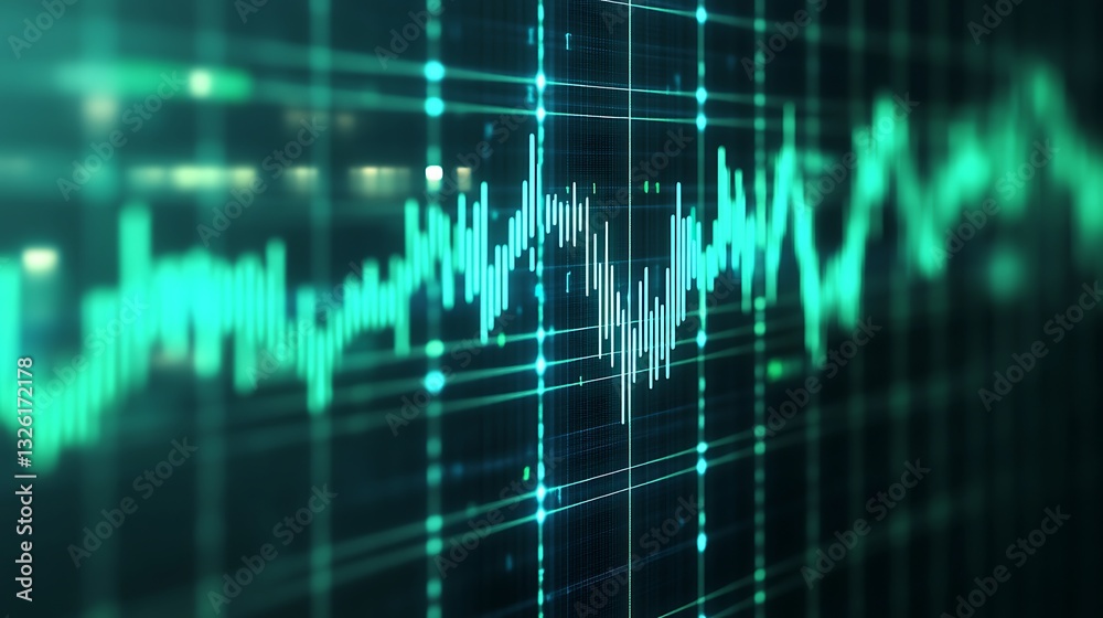 Abstract Digital Graph Representation on a Dark Background with Blue and Green Light Effects