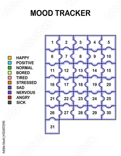 Mood tracker in pixels. Calendar munthly, yearly, weekly, dayly organizer. Calendar for personal and work issues. Feelings Planner, habit tracker. Vector illustration.