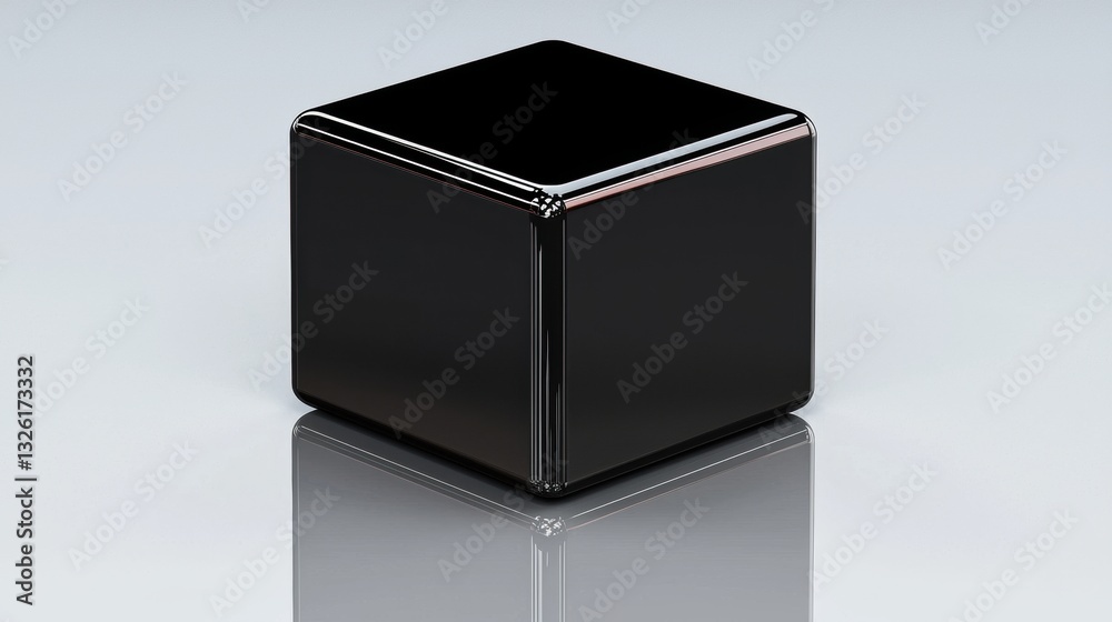 A shiny black cube with a red stripe on its top edge. A shiny black cube with a red stripe on its top edge.