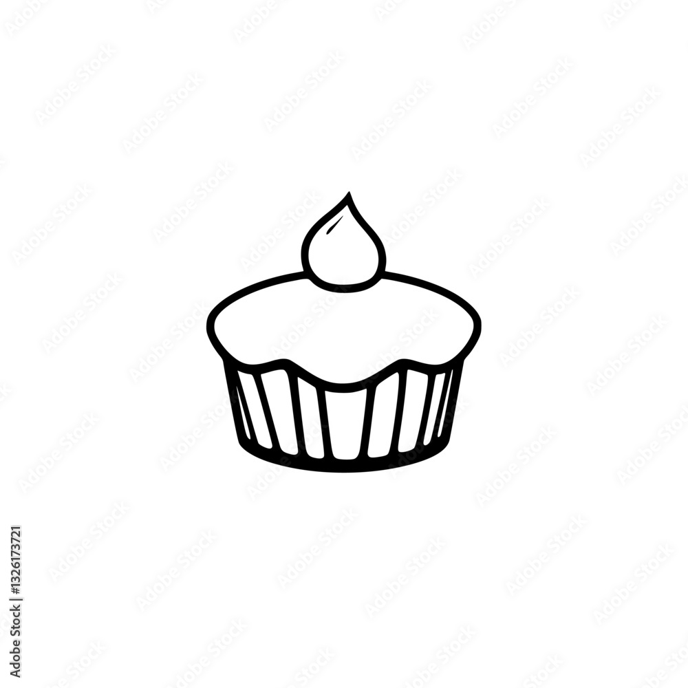 Minimalist Black and White Outline Illustration of a Cupcake with a Single Cream Swirl on a Clean White Background. Minimalist Black and White Outline Illustration of a Cupcake with a Single Cream Swirl on a Clean White Background.