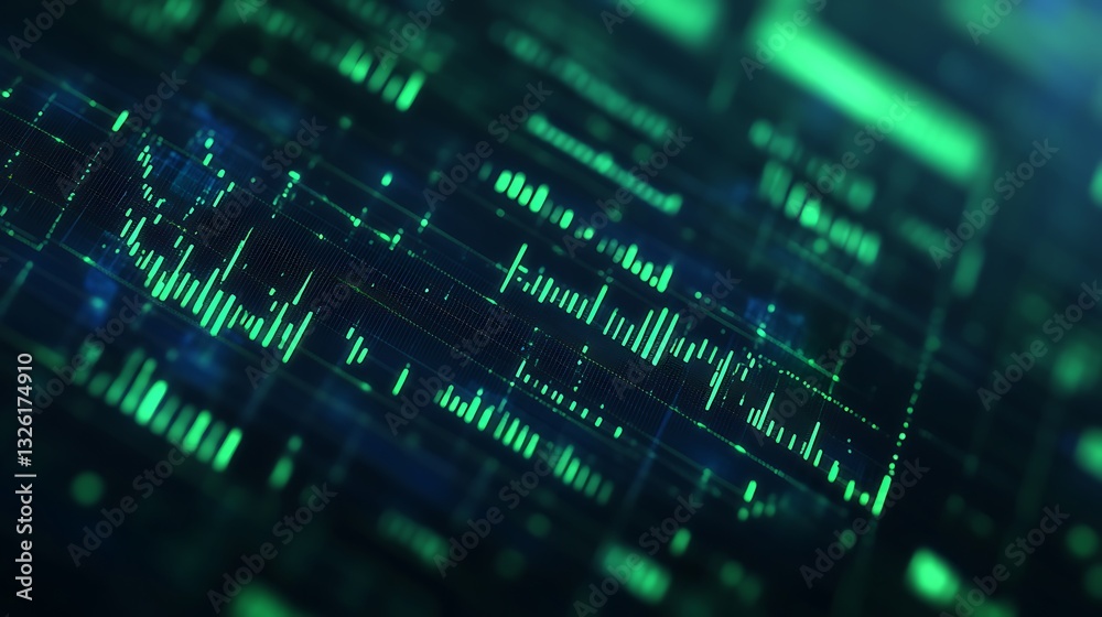 Abstract Digital Visualization of Data Analytics with Green and Black Elements Representing Financial Trends Abstract Digital Visualization of Data Analytics with Green and Black Elements Representing Financial Trends