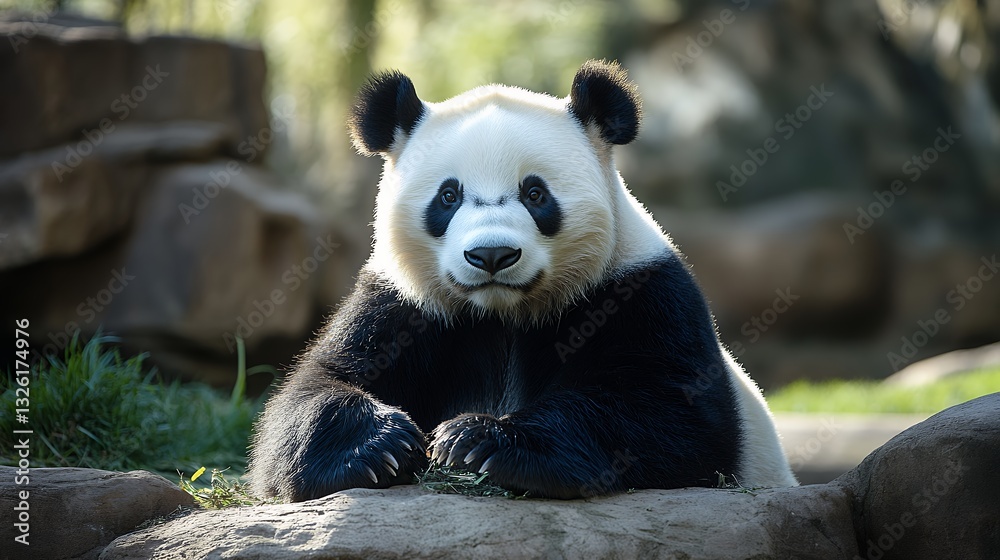 Fototapeta premium Relaxed Panda Bear Portrait In Natural Enclosure