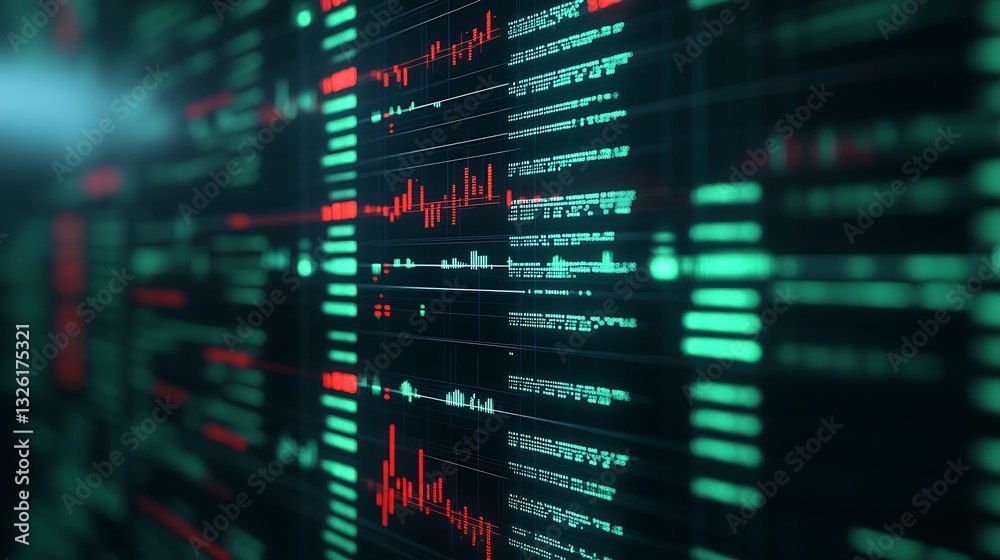 Abstract Digital Visualization of Stock Market Data with Green and Red Indicators Representing Fluctuations Abstract Digital Visualization of Stock Market Data with Green and Red Indicators Representing Fluctuations
