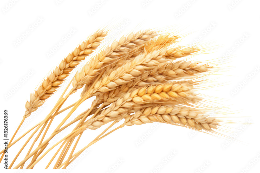 A bundle of wheat heads with a soft glow highlighting the intricate details of the grain isolated on white background A bundle of wheat heads with a soft glow highlighting the intricate details of the grain isolated on white background
