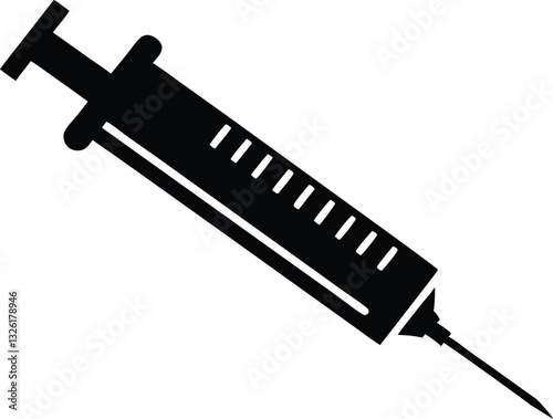 Syringe injection icon vector, medical syringe silhouette