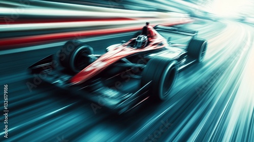 Dynamic Motion of Racing Car on Speed Track with Blurred Background